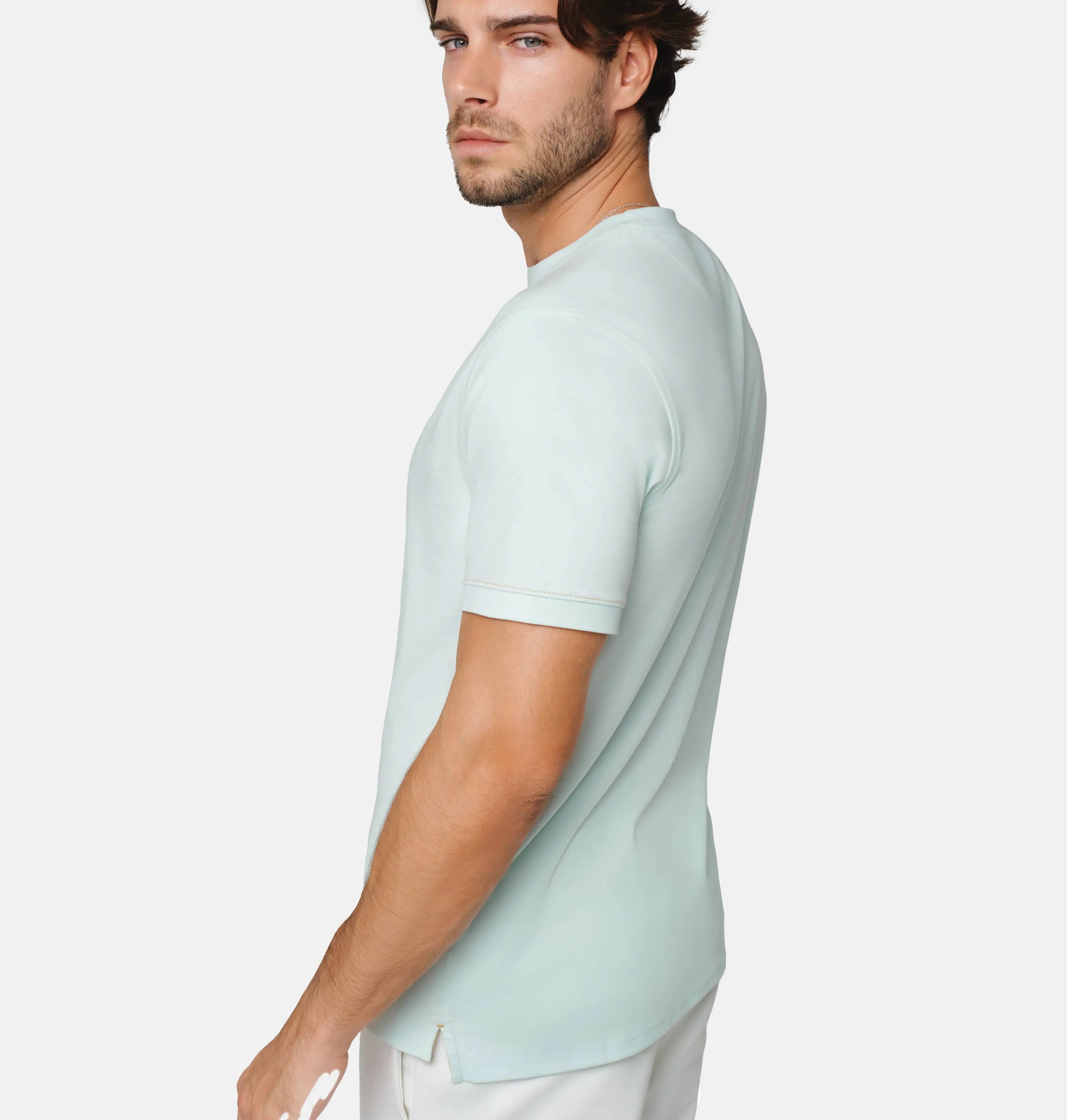 Doerkind Luxury Aqua Men’s T-shirt with Band Sleeves and slits